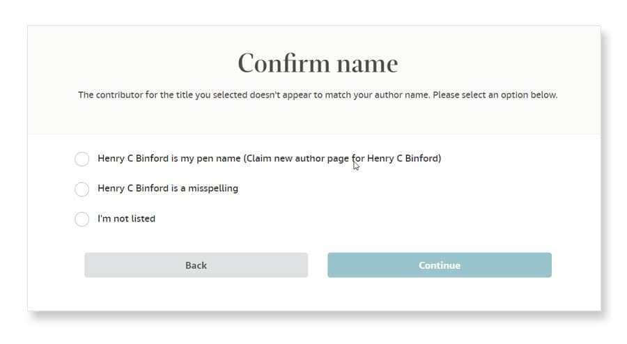 amazon author central confirm name